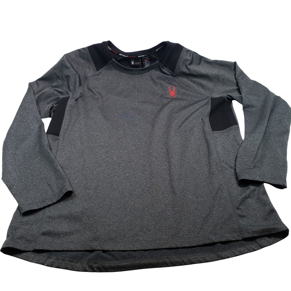 Spyder Mens ProWEB Active Base Layer Shirt XL Gray Black Long Sleeve SPM100U‎
